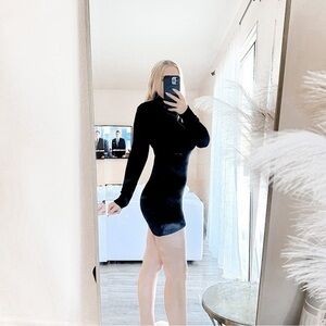 Lovers & Friends Black Ribbed Chenille Turtleneck Sweater Mini Dress Size XS